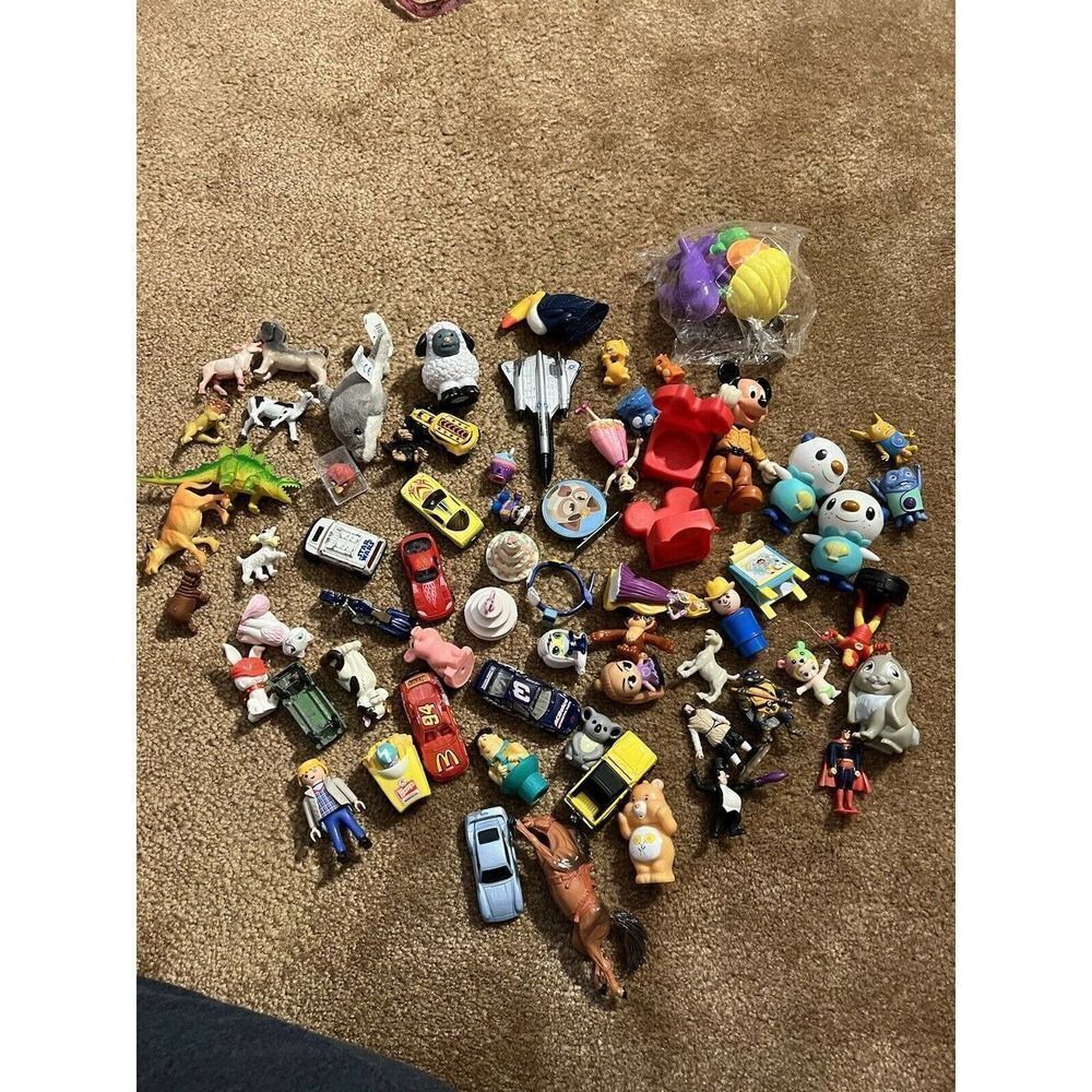 Assorted Toy Lot 3lbs Figures Hot Wheels, Farm Animals, Fast Food Toys